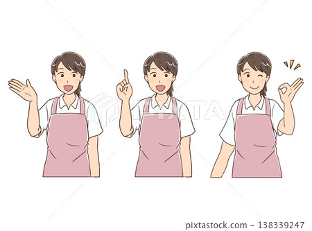 一位身穿圍裙、姿態清新的女性助手 - 姿勢套裝 138339247