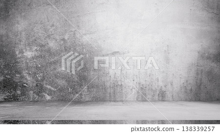 Empty grungy gray concrete wall and floor texture with stained and scratched surface. Vintage industrial studio background for product display mockup and aesthetic showcase. Empty grungy gray concrete wall and floor texture with stained and scratched surface. Vintage industrial studio background for product display mockup and aesthetic showcase. 138339257