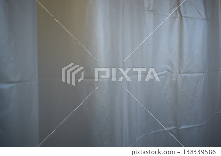 white plastic curtain texture in bathroom white plastic curtain texture in bathroom 138339586