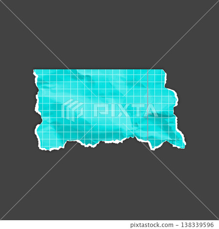 Crumpled torn checkered paper piece, blue torn sheet of notebook fragment, vector realistic wrinkled school page scrap 138339596