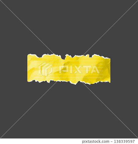 Crumpled torn striped paper piece, yellow torn sheet of notebook fragment, vector realistic wrinkled school page scrap Crumpled torn striped paper piece, yellow torn sheet of notebook fragment, vector realistic wrinkled school page scrap 138339597