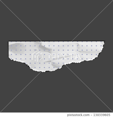 Crumpled torn paper corner piece, white torn sheet of dotted pattern notebook fragment, vector realistic grid page scrap Crumpled torn paper corner piece, white torn sheet of dotted pattern notebook fragment, vector realistic grid page scrap 138339605