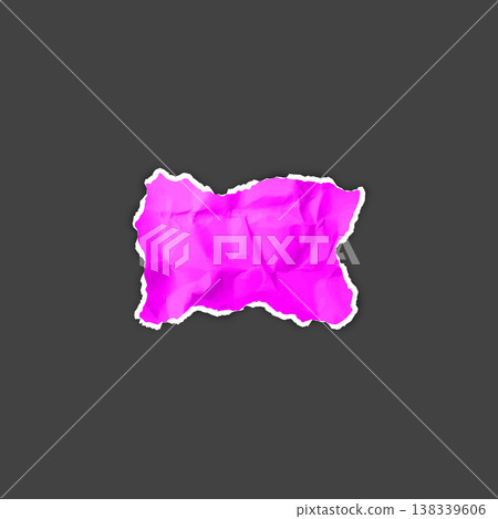Pink crumpled torn paper piece, vector realistic torn sheet paper rectangle fragment, wrinkled scrap with ripped edges Pink crumpled torn paper piece, vector realistic torn sheet paper rectangle fragment, wrinkled scrap with ripped edges 138339606