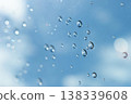 water drop on mirror with blue sky and white cloud background 138339608