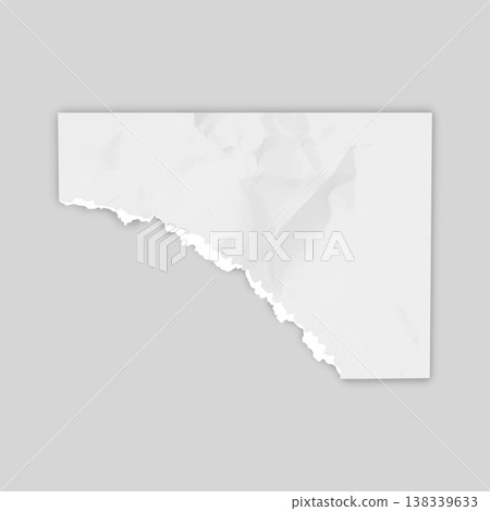 Crumpled paper piece with a torn corner, vector realistic white torn sheet of wrinkled cardboard, notebook fragment Crumpled paper piece with a torn corner, vector realistic white torn sheet of wrinkled cardboard, notebook fragment 138339633