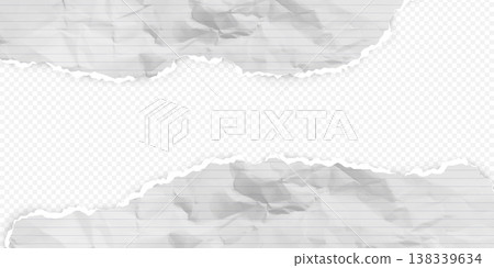 A banner with torn, lined, white notebook paper edges and a wrinkled texture. 138339634