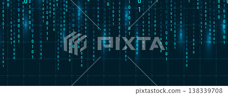 Binary Rain. Abstract data streams and glowing numbers. Digital data technology concept. Vector illustration 138339708