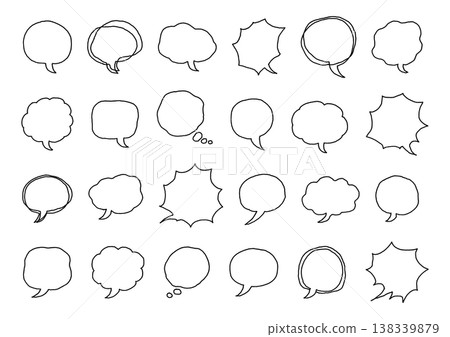 A set of hand-drawn black speech bubbles in various shapes, including simple, fluffy, and jagged designs (with transparent backgrounds). A set of hand-drawn black speech bubbles in various shapes, including simple, fluffy, and jagged designs (with transparent backgrounds). 138339879