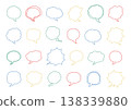 A set of hand-drawn speech bubbles in various shapes such as simple, fluffy, and jagged, in bright colors (with transparent backgrounds). 138339880