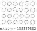 A set of hand-drawn black speech bubbles in various shapes, including simple, fluffy, and jagged designs (with backgrounds). 138339882