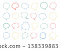 A set of hand-drawn speech bubbles in various shapes such as simple, fluffy, and jagged, in bright colors (with backgrounds). 138339883