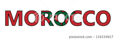 Morocco word with flag design. Morocco flag sign. Morocco flag Typography with flag. flat style. Morocco word with flag design. Morocco flag sign. Morocco flag Typography with flag. flat style. 138339927