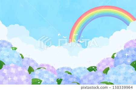 色彩繽紛的繡球花和彩虹背景（橫幅） 138339964