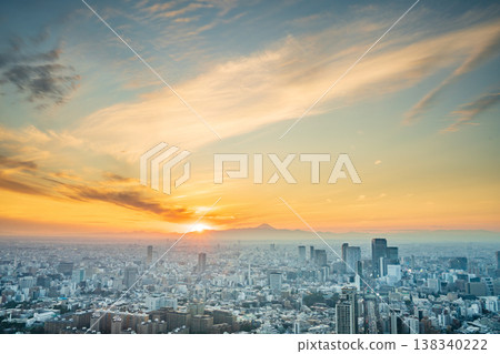 東京澀谷的城市景觀與日落 138340222