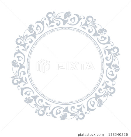 Decorative frame Elegant vector element for design in Eastern style, place for text. Floral gray and white frame. Lace illustration for invitations and greeting cards 138340226