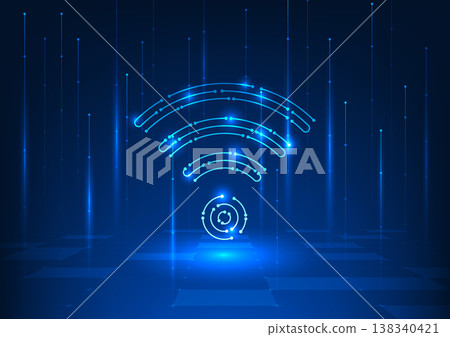 Wi-Fi technology background, Wi-Fi icons are technology circuit lines. A signal wave that provides access to the internet, square background, high tech digital data transmission lines in the network Wi-Fi technology background, Wi-Fi icons are technology circuit lines. A signal wave that provides access to the internet, square background, high tech digital data transmission lines in the network 138340421