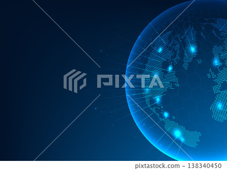 Abstract background of world technology with light beams Shows the connection of high-tech digital data in the network. There is a security system and can be used to communicate all over the world. Abstract background of world technology with light beams Shows the connection of high-tech digital data in the network. There is a security system and can be used to communicate all over the world. 138340450