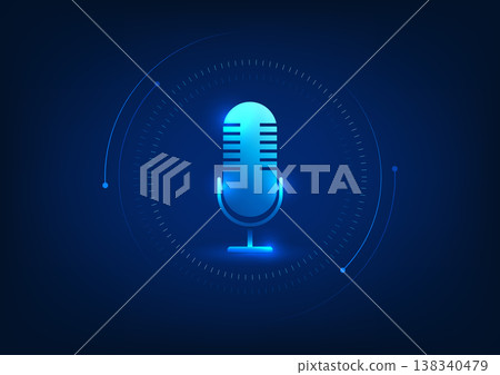 Microphone technology background, microphone inside high tech circle Concept of a device that receives sound and converts it into an electrical signal. to record or amplify sound 138340479