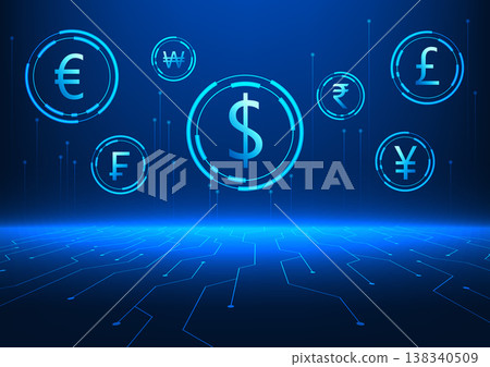 various foreign currency technology background with technology cycle It represents a new era of finance that comes in the electronic money system. by making transactions via the internet various foreign currency technology background with technology cycle It represents a new era of finance that comes in the electronic money system. by making transactions via the internet 138340509