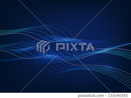 Abstract background technology. Layered flowing particle waves. Represents the overlapping of data being processed by cyber technology. Illustration, Vector. 138340565