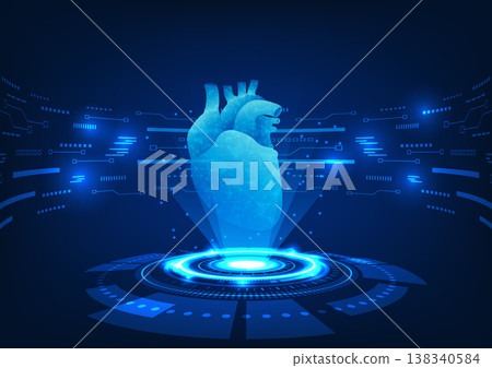 Medical technology background, Hologram projection of the heart, Modern medical technology to see the location of the disease and treat the patient quickly. Wallpaper, Vector, Illustration Medical technology background, Hologram projection of the heart, Modern medical technology to see the location of the disease and treat the patient quickly. Wallpaper, Vector, Illustration 138340584