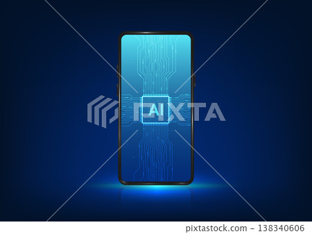 Artificial intelligence AI technology is used in smartphone systems to make the processing more responsive to users. Mobile phones with AI chips are connected to the circuit. Artificial intelligence AI technology is used in smartphone systems to make the processing more responsive to users. Mobile phones with AI chips are connected to the circuit. 138340606