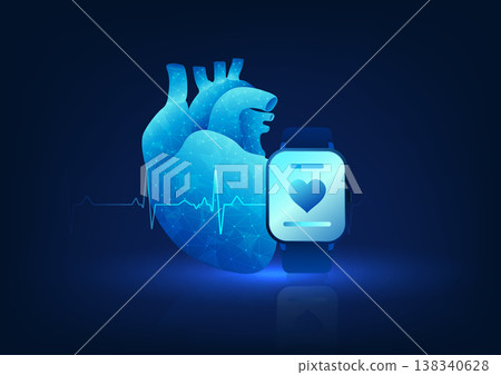 Smart watch technology that shows heart rate measurements It is a wristwatch that connects to a smartphone. A watch with a heart and a heart on the back with a line connected to the network. Smart watch technology that shows heart rate measurements It is a wristwatch that connects to a smartphone. A watch with a heart and a heart on the back with a line connected to the network. 138340628