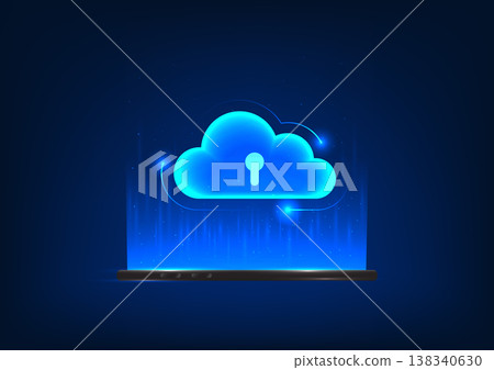 Smartphone technology, a mobile phone that projects a cloud image inside as a keyhole, represents a cyber security system that uses the Internet network to access information and into the cloud. 138340630