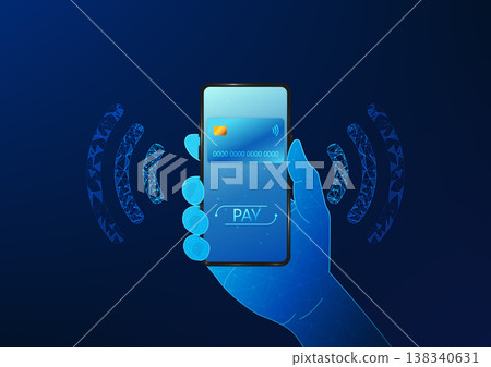 Smartphone technology with NFC scanning system for contactless mobile payments, no need to carry credit cards and wallets. Mobile phones with credit cards on the front and Contactless Payment symbol Smartphone technology with NFC scanning system for contactless mobile payments, no need to carry credit cards and wallets. Mobile phones with credit cards on the front and Contactless Payment symbol 138340631