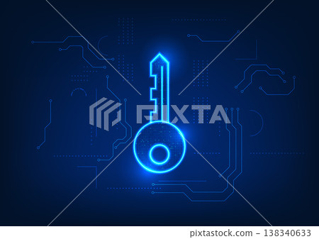 Technology background of the key inside is a numeric code with a technology circuit, showing a cyber security system that requires a key to enter the data system that has a system to prevent data 138340633