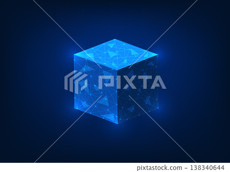 Blockchain technology background, square blockchain technology box with connected lines frame, representing secure data structure and interoperability in modern blockchain system. 138340644