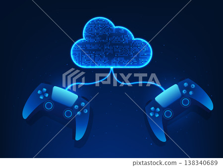 Cloud technology background connected to a gamepad or Cloud Gaming, a technology that allows you to play games through remote servers in the Data Center, is processed through the server. 138340689