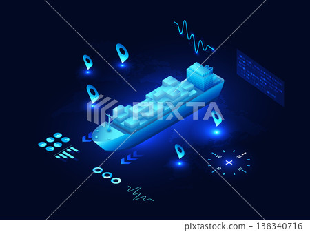 Transport ship using AI technology, with surrounding elements about transportation innovation, conveying the development in the transportation and logistics industry, suitable for technology. Transport ship using AI technology, with surrounding elements about transportation innovation, conveying the development in the transportation and logistics industry, suitable for technology. 138340716