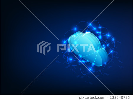 Cloud computing technology background with circuit lines around it, representing the technology of electronic data storage via the Internet, which has a data center infrastructure and privacy system. 138340725