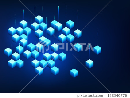 Blockchain technology, a series of square boxes that connect to each other, represents the technology of storing data that is linked as a network through computer encryption, sharing the recorded data 138340776