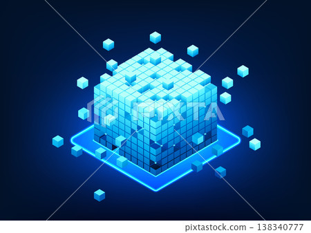 Blockchain technology, a series of separate square boxes that represent the technology of storing data in a network through computer encryption. The recorded data will be transmitted on the network. Blockchain technology, a series of separate square boxes that represent the technology of storing data in a network through computer encryption. The recorded data will be transmitted on the network. 138340777