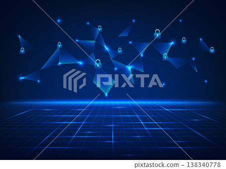Security technology background. Connected lines with locks, represent network protection systems, hacking and virus protection. Protect important data. Vector illustration. 138340778