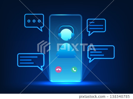 Smartphone service technology with call status display center icon, conveys fast and modern communication, real-time customer service, and facilitates business connections. Smartphone service technology with call status display center icon, conveys fast and modern communication, real-time customer service, and facilitates business connections. 138340785