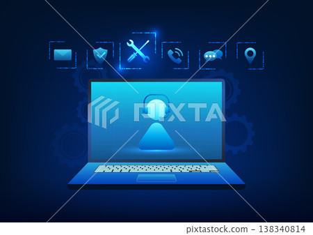 Service technology, call center icon on laptop, conveys fast and modern communication, real-time customer service, accident, insurance, and facilitates business connections. Service technology, call center icon on laptop, conveys fast and modern communication, real-time customer service, accident, insurance, and facilitates business connections. 138340814