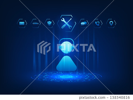 Service technology, the headset-wearing center icon, represents fast and modern communication, real-time customer service, and facilitates business connections. 138340816
