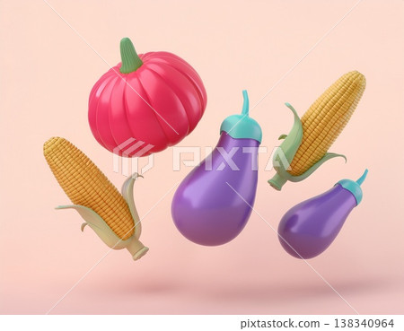 A simple background with 3D summer vegetables floating in it. 138340964