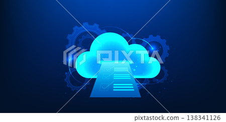 Cloud Computing Data Storage Technology Background with Secure Network Systems, Digital File Backup, Encrypted Information Management, Cybersecurity Protection, Document Access Across Connected Cloud 138341126