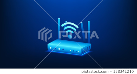 Wireless Router with WiFi Signal Emitting Waves for Internet Network Connection, Modern Networking Technology, High Speed Wireless Communication, Home and Office Internet Infrastructure Wireless Router with WiFi Signal Emitting Waves for Internet Network Connection, Modern Networking Technology, High Speed Wireless Communication, Home and Office Internet Infrastructure 138341210