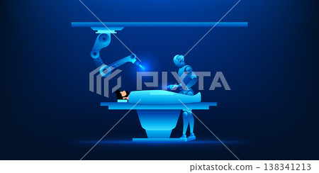 AI Medical Technology Robotic Surgery with Robotic Arm Assisting Doctor in Operating Room, Artificial Intelligence in Healthcare, Precision Surgery Innovation, Smart Medical Robotics, Future AI Medical Technology Robotic Surgery with Robotic Arm Assisting Doctor in Operating Room, Artificial Intelligence in Healthcare, Precision Surgery Innovation, Smart Medical Robotics, Future 138341213