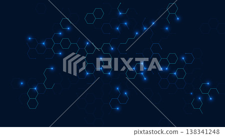 Abstract medical technology background with connected hexagonal geometric lines forming a protective network, symbolizing healthcare protection, disease prevention, medical innovation, digital health 138341248