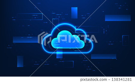 Cloud computing technology background cloud processing data with digital network connections, representing online systems, data storage, cloud services, virtual infrastructure, modern digital 138341281