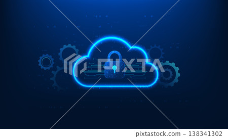 Cloud computing technology background featuring a secure lock integrated with digital circuit lines, representing cloud security, data protection, cybersecurity defense, malware prevention, network Cloud computing technology background featuring a secure lock integrated with digital circuit lines, representing cloud security, data protection, cybersecurity defense, malware prevention, network 138341302
