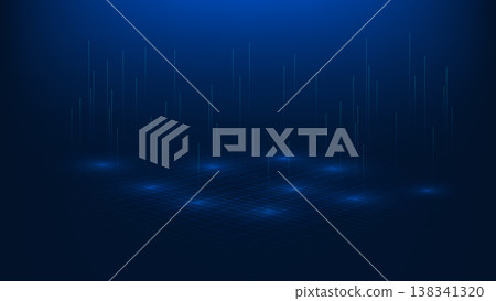 Deep tech background with glowing data lines rising from the surface, visualizing powerful data flow, big data processing, AI networks, digital transformation, information technology 138341320