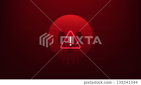 Abstract cyber security technology background a skull symbol, representing cyber threats, hacking risks, data breaches, digital danger, and the importance of information security and protection 138341344