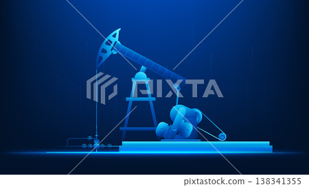 Technology background featuring an oil drilling rig, representing energy production, fuel extraction, industrial power, natural resources, and modern energy technology in the global energy sector. 138341355